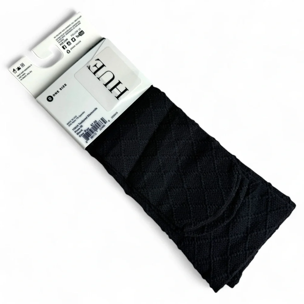 HUE‎ Textured Diamond Nylon Knee High Trouser Socks Womens One Size Black